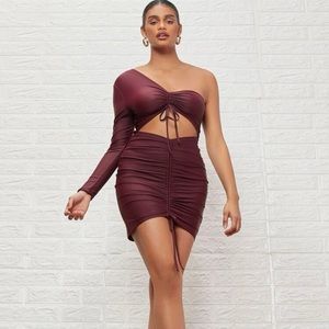 Go All-In One Shoulder Ruched Drawstring Bodycon Dress